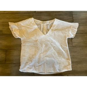 Madewell White Sundrift Ruffle Eyelet Top Size S